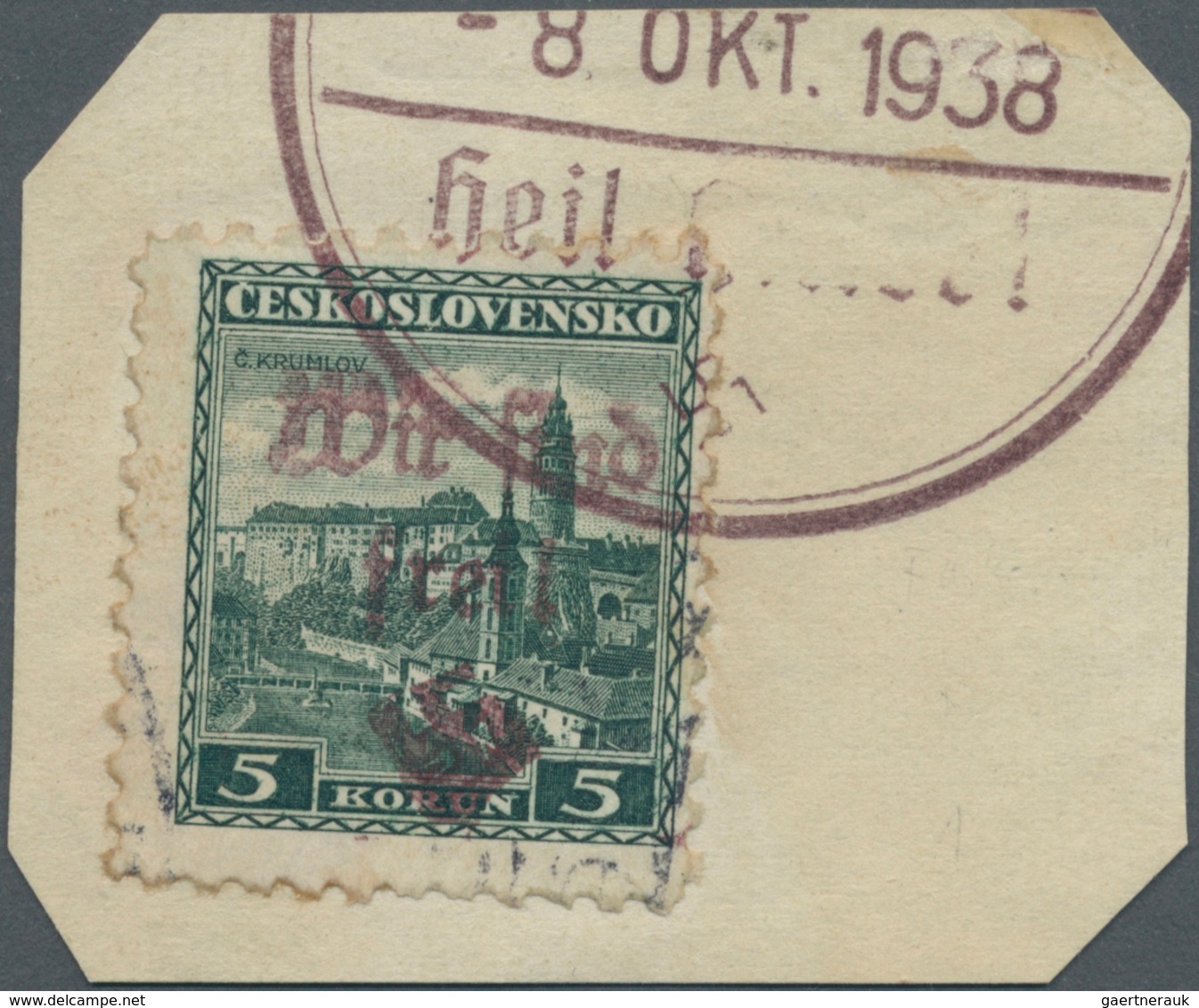 00143 Sudetenland - Reichenberg: Freimarke "Bömisch Krumau (Ceský Krumlov)", 5 K? Blaugrün Mit Handstempel - Sudetenland