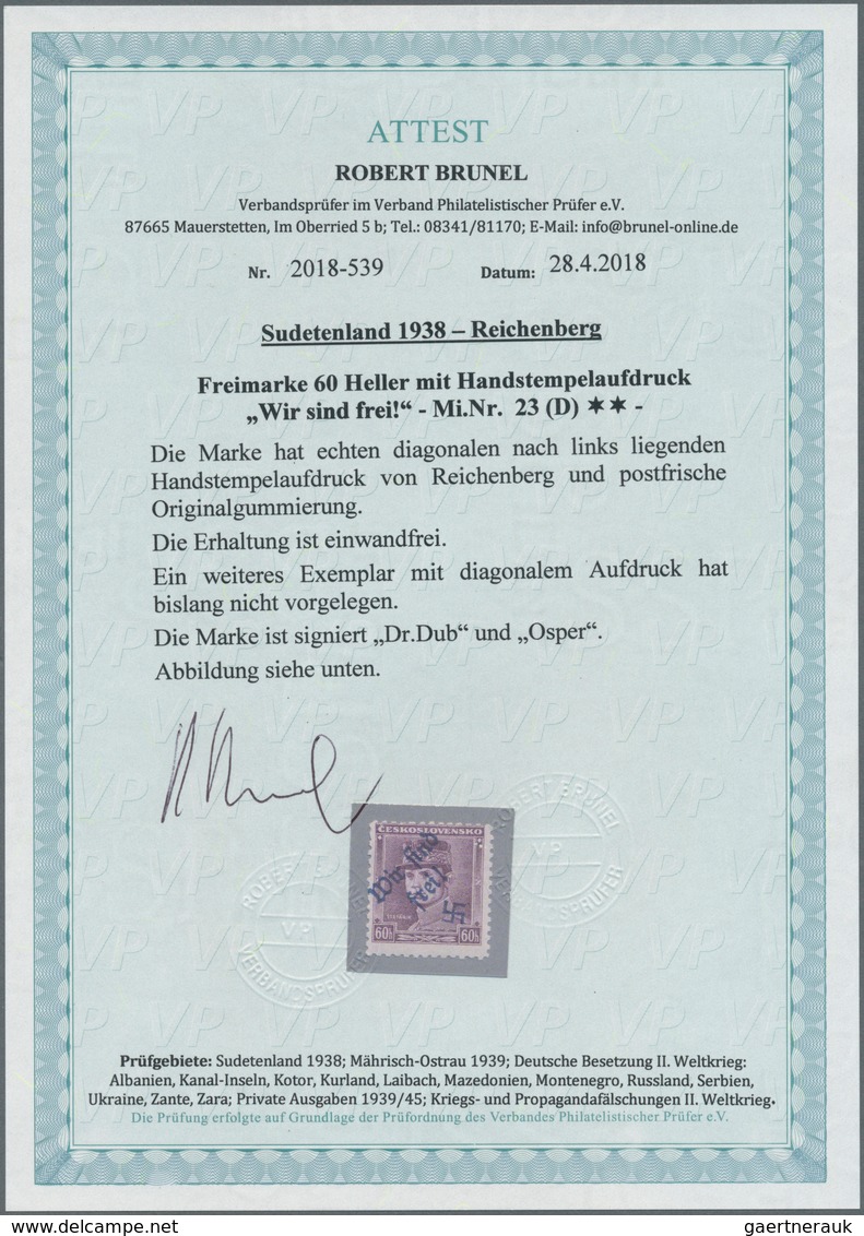 00145 Sudetenland - Reichenberg: Freimarke "Milan Rastislav ?tefánik", 60 H Violettpurpur Mit DIAGONALEM H - Région Des Sudètes
