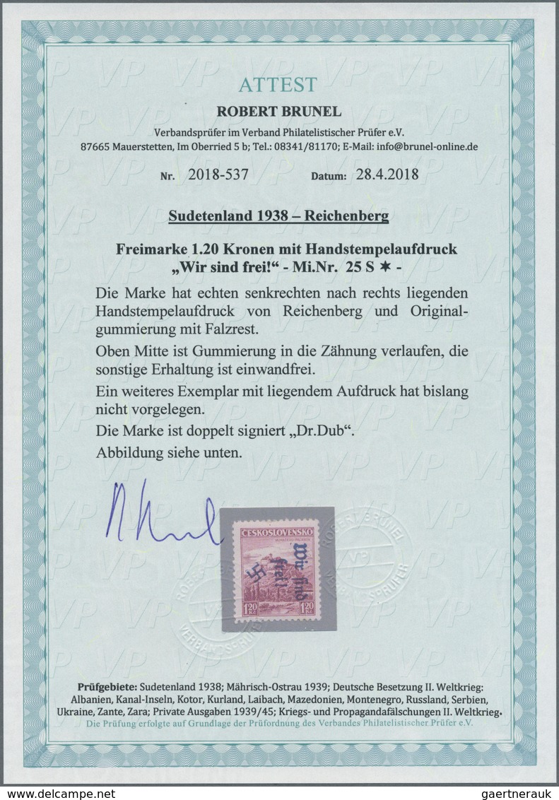 00146 Sudetenland - Reichenberg: Freimarke "Landschaften (Muka?evo-Palanok, Karpaten-Ukraine)", 1.20 K? Gr - Sudetenland