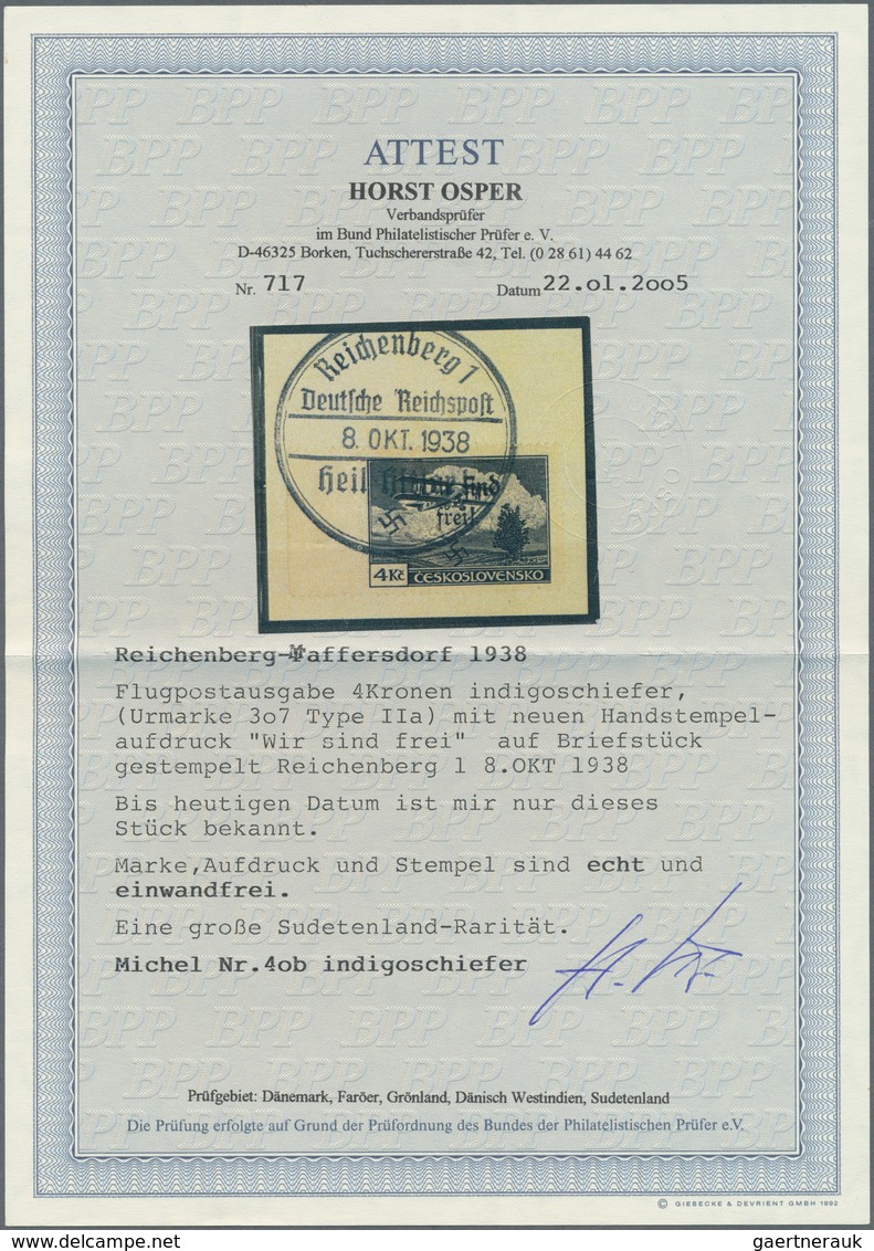 00150 Sudetenland - Reichenberg: Flugpostausgabe "Doppeldecker Smolík S 19", 4 K?, Indigoschiefer, Gezähnt - Région Des Sudètes