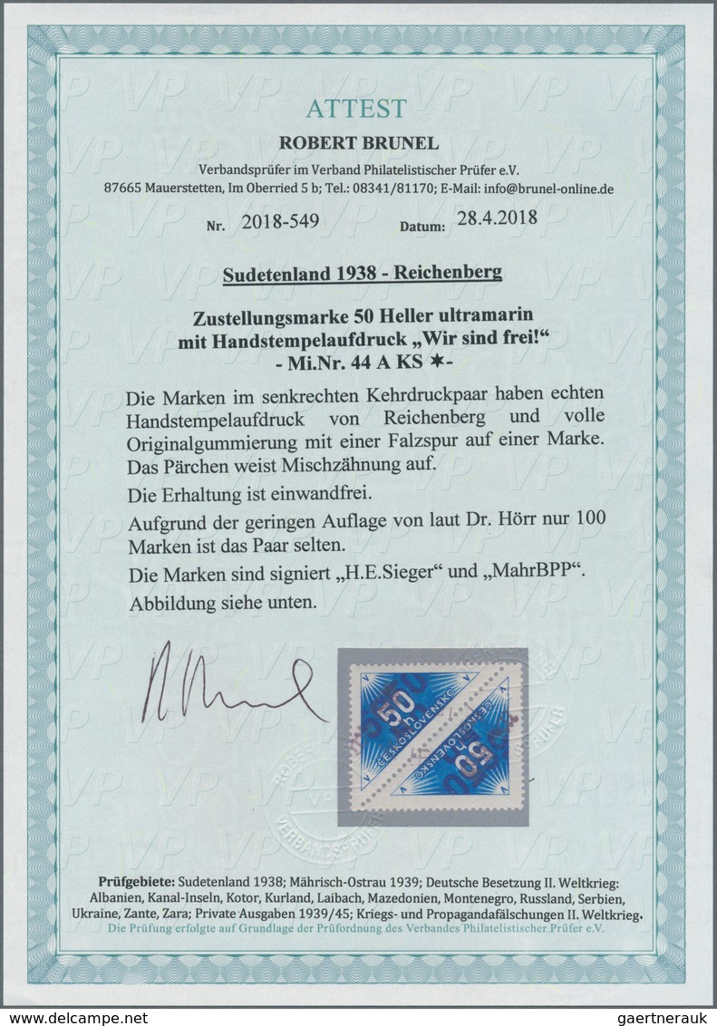 00153 Sudetenland - Reichenberg: Zeitungsmarke 50 H Schwärzlichultramarin, Mischzähnung 13¾:13¼:13¾, Senkr - Région Des Sudètes