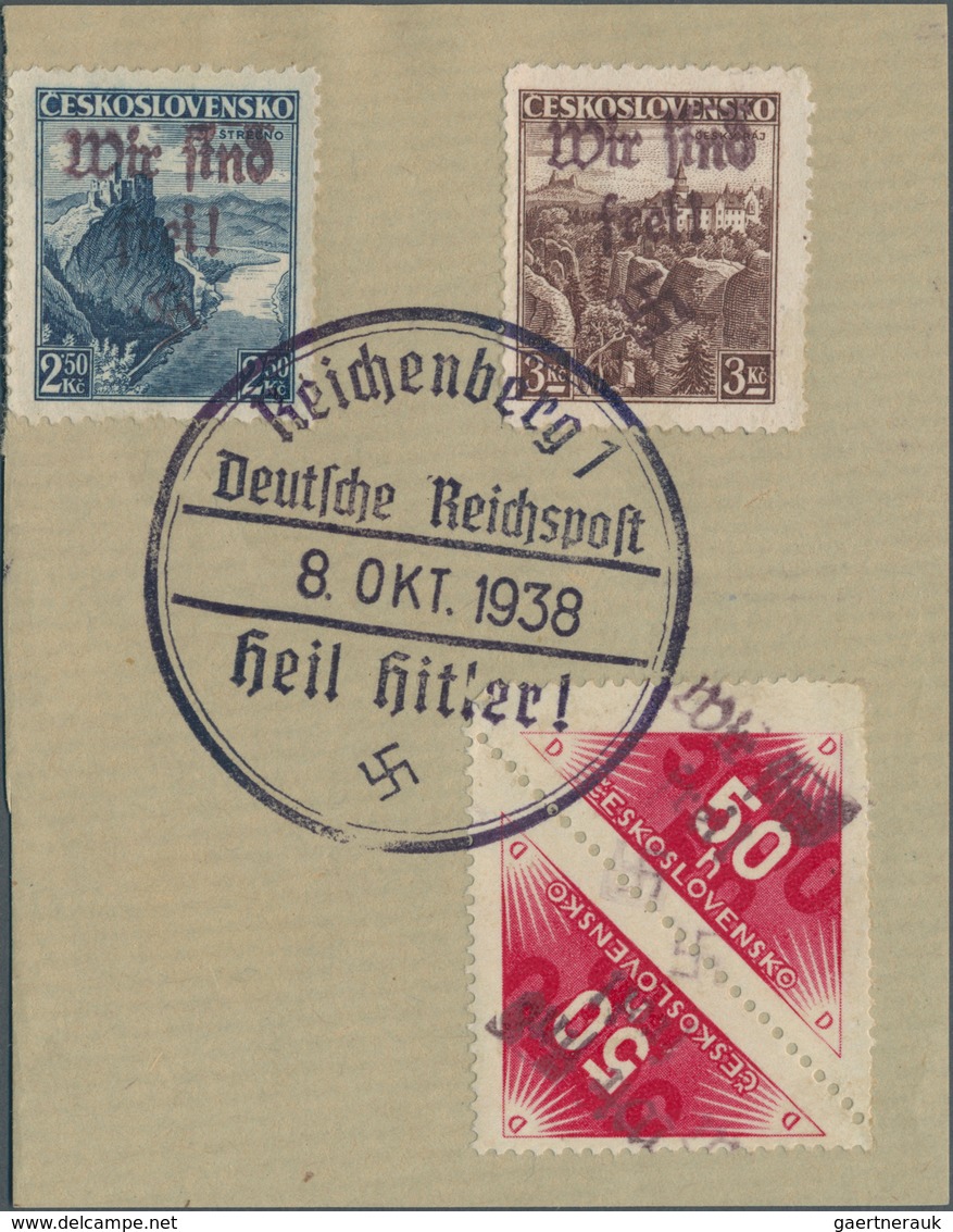00158 Sudetenland - Reichenberg: Zeitungsmarke 50 H Magenta, Mischzähnung 13¾:13¼:13¾, Senkrechtes KEHRDRU - Sudetenland