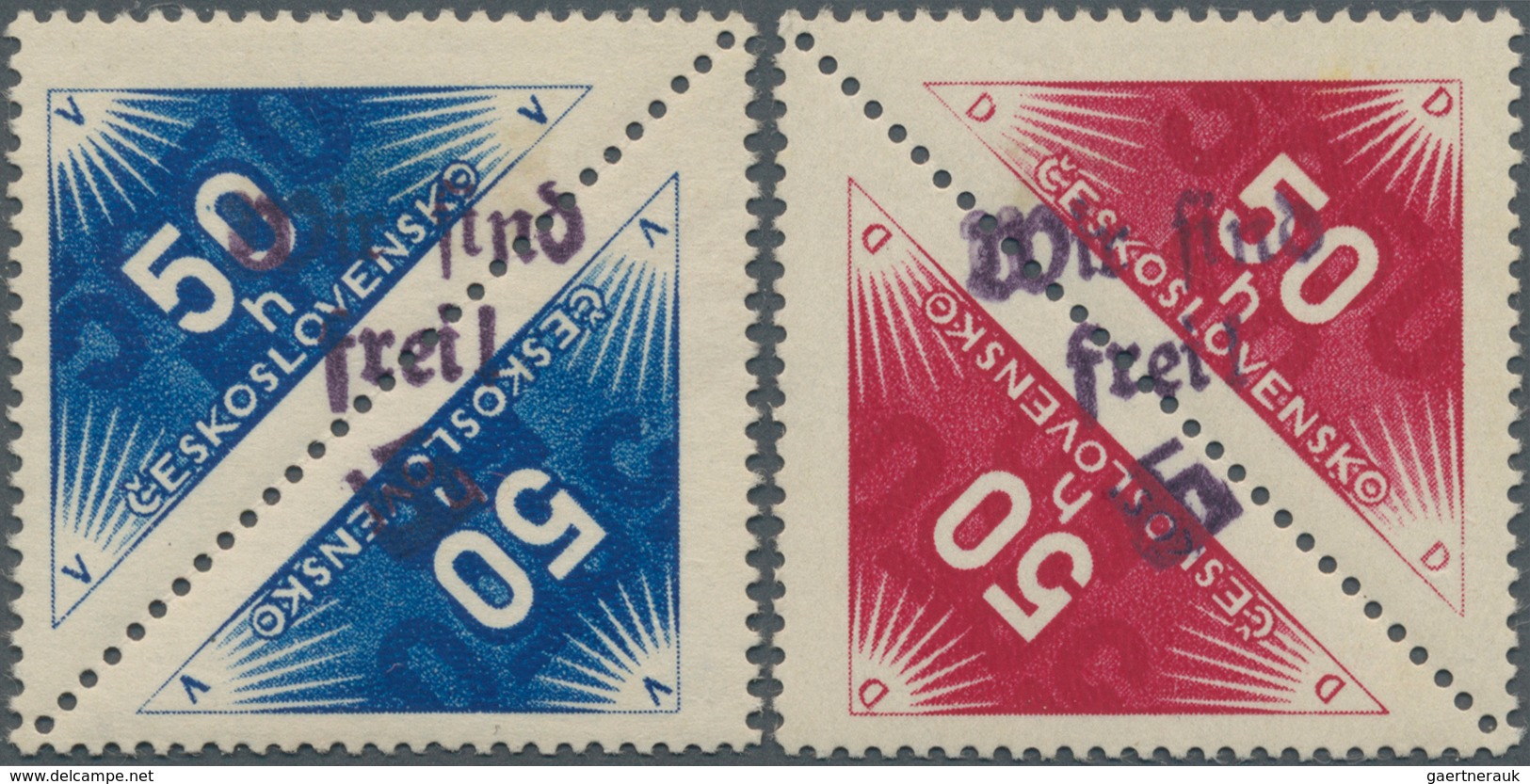 00159 Sudetenland - Reichenberg: Zeitungsmarken 50 H Schwärzlichultramarin Und 50 H Magenta, Mischzähnung - Sudetenland