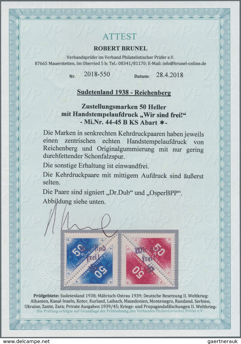00159 Sudetenland - Reichenberg: Zeitungsmarken 50 H Schwärzlichultramarin Und 50 H Magenta, Mischzähnung - Région Des Sudètes