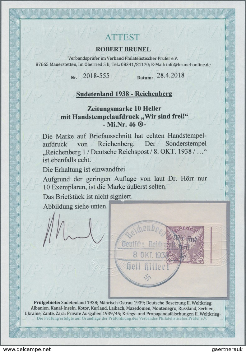 00160 Sudetenland - Reichenberg: Zeitungsmarke 10 H Schwärzlichgraupurpur, Allseits Voll- Bis überrandig G - Région Des Sudètes