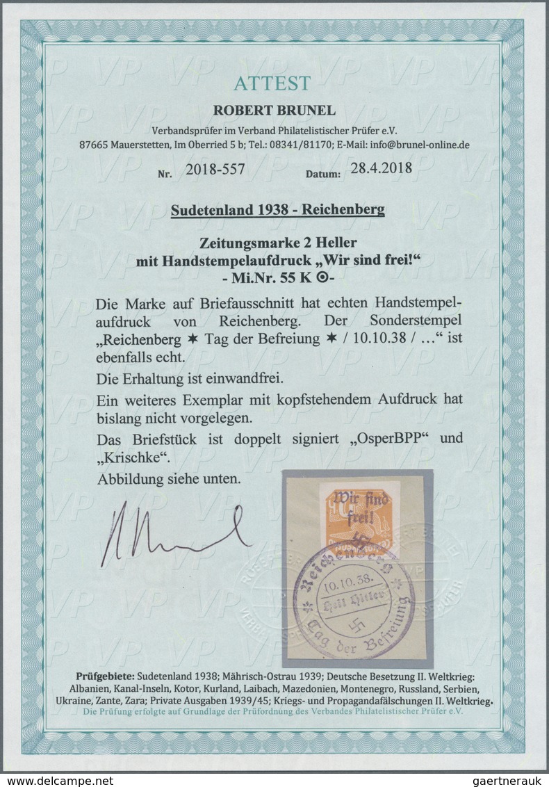 00162 Sudetenland - Reichenberg: Zeitungsmarke 2 H Lebhaftbraunocker, Allseits Breit- Bis überrandig Gesch - Sudetenland