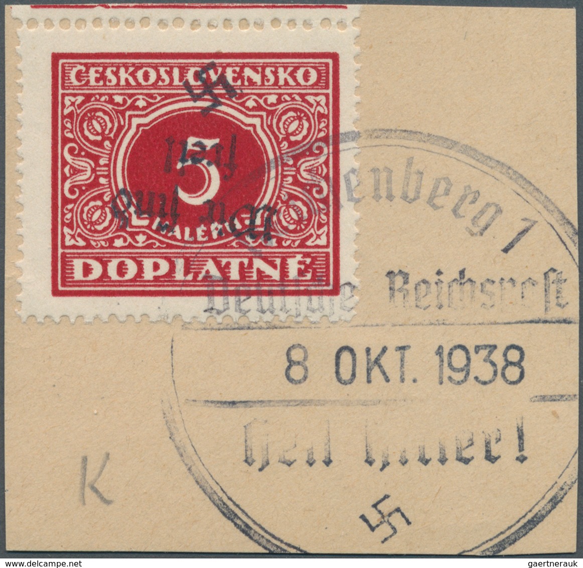 00163 Sudetenland - Reichenberg: Portomarke 5 H Dunkelrot, Mit KOPFSTEHENDEM Handstempelaufdruck "Wir Sind - Sudetes