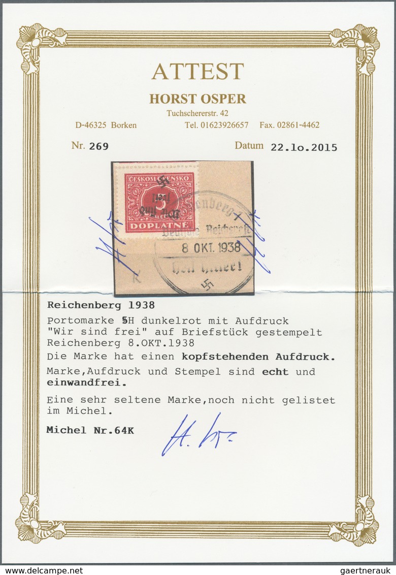 00163 Sudetenland - Reichenberg: Portomarke 5 H Dunkelrot, Mit KOPFSTEHENDEM Handstempelaufdruck "Wir Sind - Sudetenland