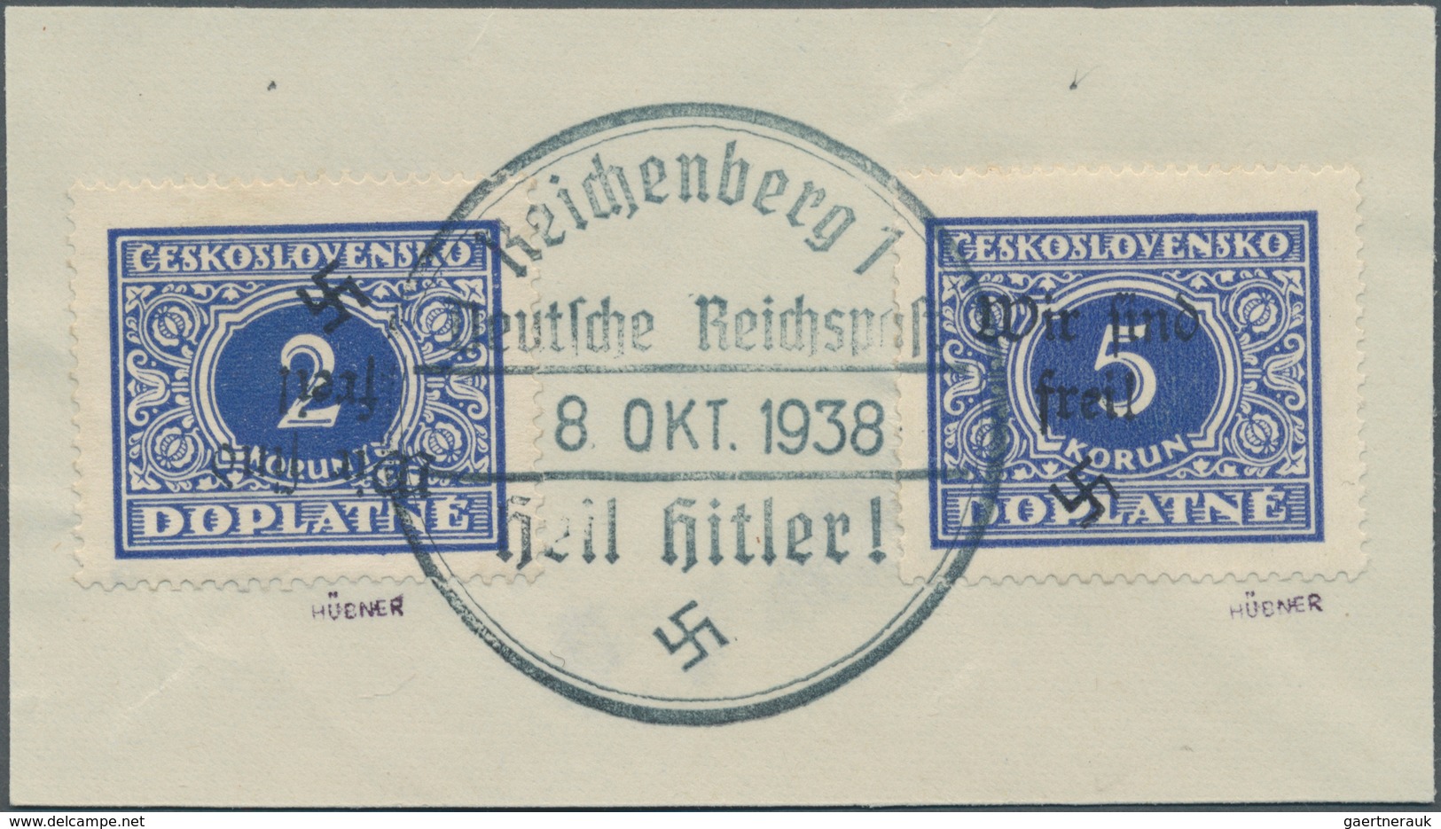 00164 Sudetenland - Reichenberg: Portomarke 2 K? Dunkelkobalt, Mit KOPFSTEHENDEM Handstempelaufdruck "Wir - Région Des Sudètes