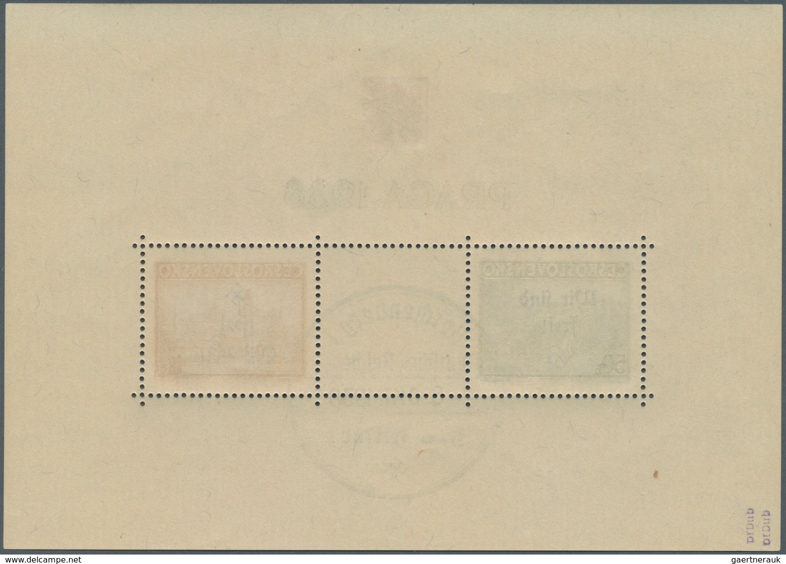 00170 Sudetenland - Reichenberg: Blockausgabe "Briefmarkenausstellung PRAGA 1938", Mit Handstempelaufdruck - Sudetenland