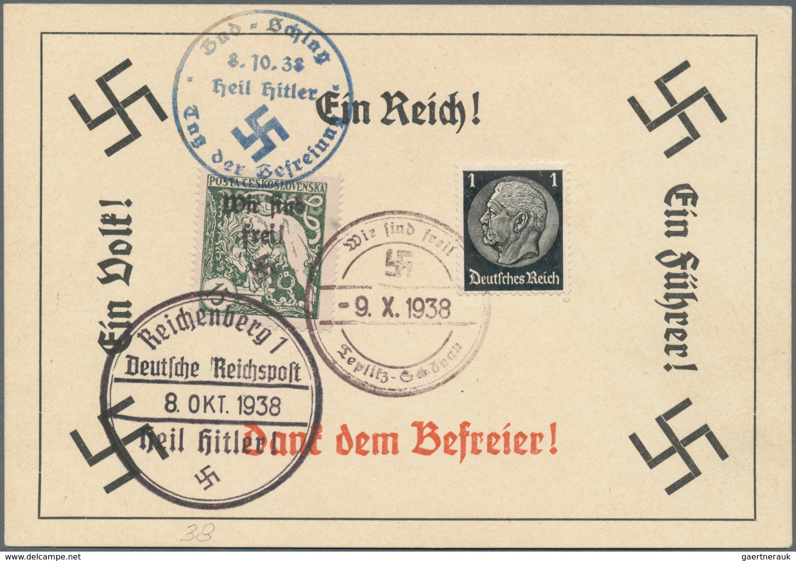 00171 Sudetenland - Reichenberg: Legionärsmarke "Kettensprengender Löwe" 10 H Graugrün Mit Handstempelaufd - Sudetenland