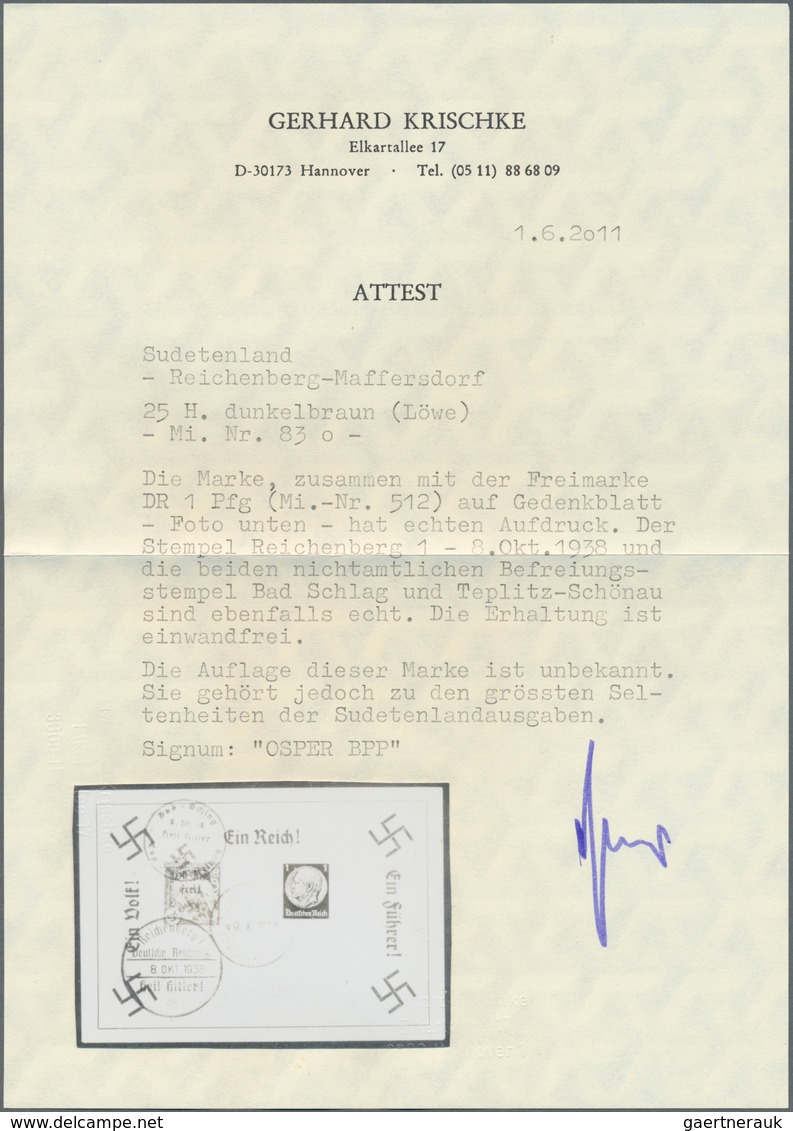 00172 Sudetenland - Reichenberg: Legionärsmarke "Kettensprengender Löwe" 25 H Dunkelbraun Mit Handstempela - Sudetenland