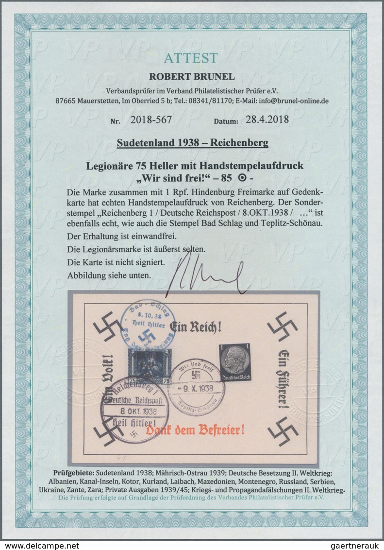 00173 Sudetenland - Reichenberg: Legionärsmarke "Mutter Republik" 75 H Preußischblau Mit Handstempelaufdru - Région Des Sudètes
