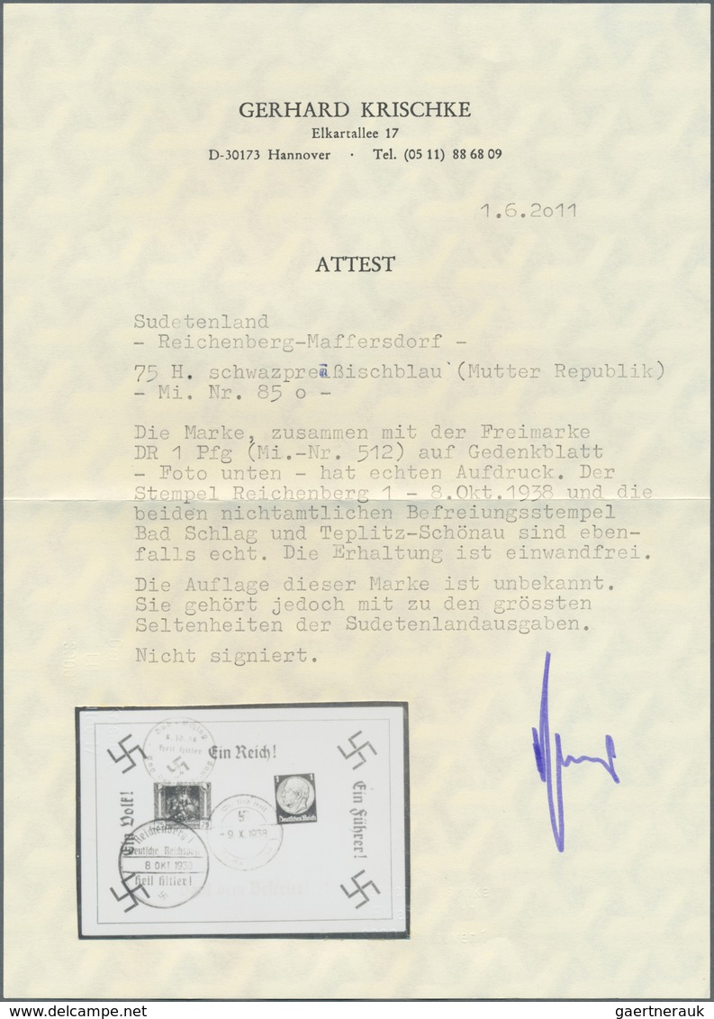 00173 Sudetenland - Reichenberg: Legionärsmarke "Mutter Republik" 75 H Preußischblau Mit Handstempelaufdru - Région Des Sudètes