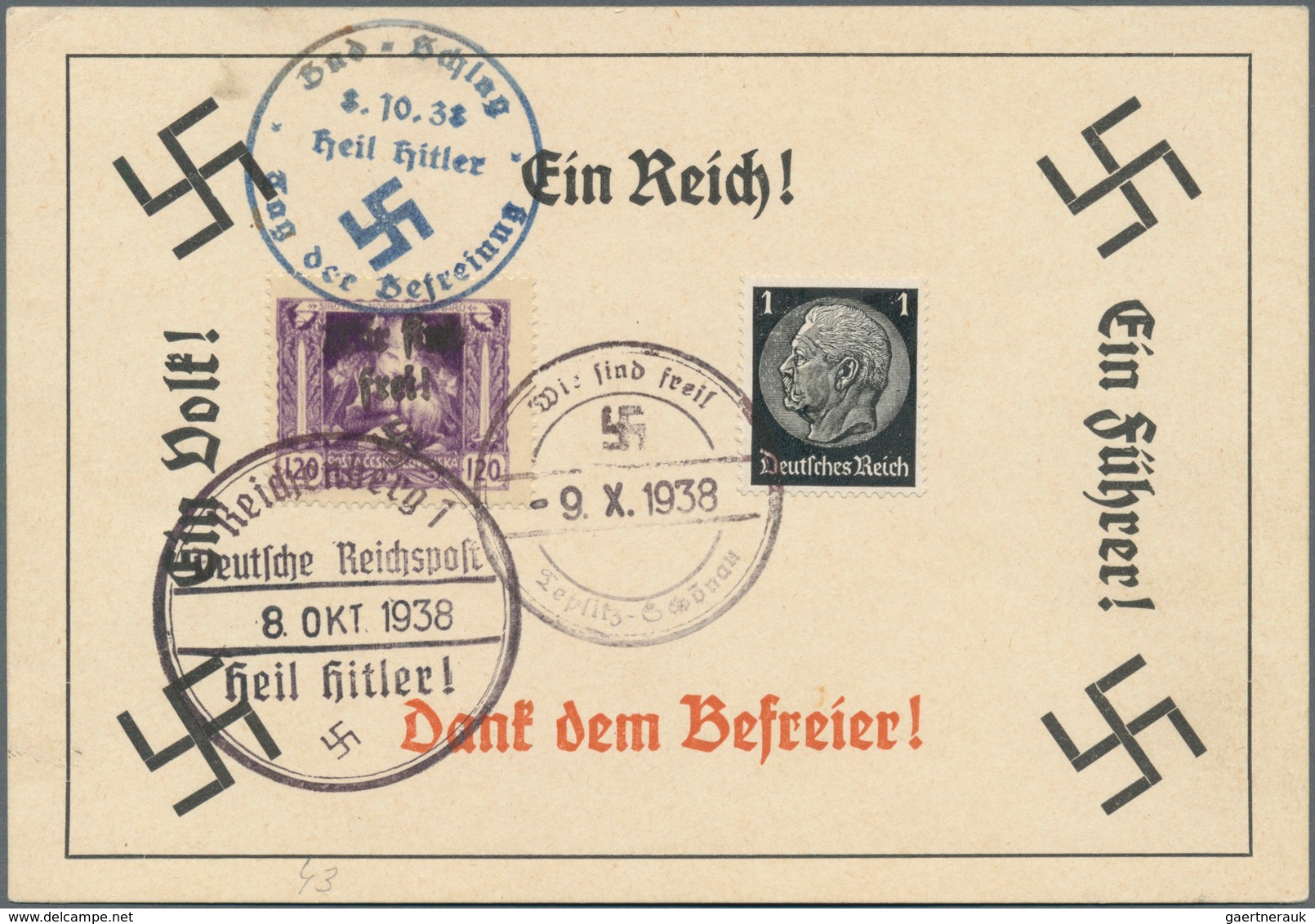 00174 Sudetenland - Reichenberg: Legionärsmarke "Mutter Republik" 120 H Lila Auf Gelb Mit Handstempelaufdr - Sudetenland