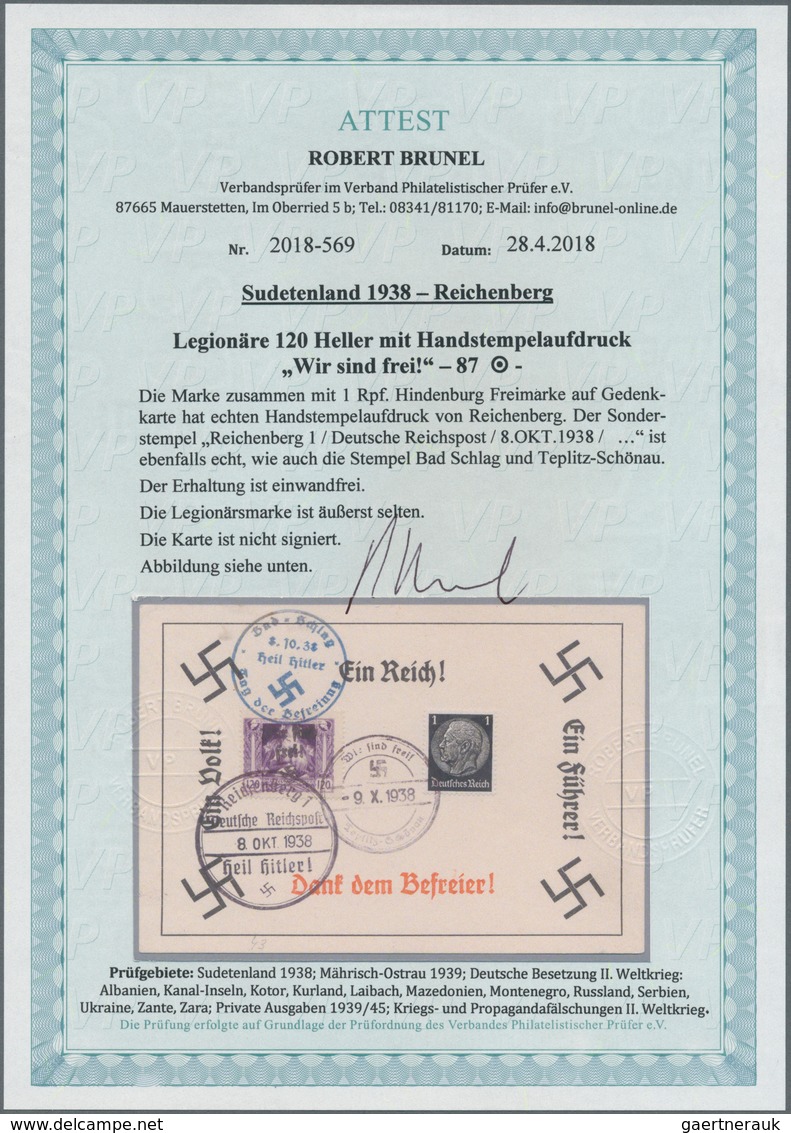 00174 Sudetenland - Reichenberg: Legionärsmarke "Mutter Republik" 120 H Lila Auf Gelb Mit Handstempelaufdr - Région Des Sudètes