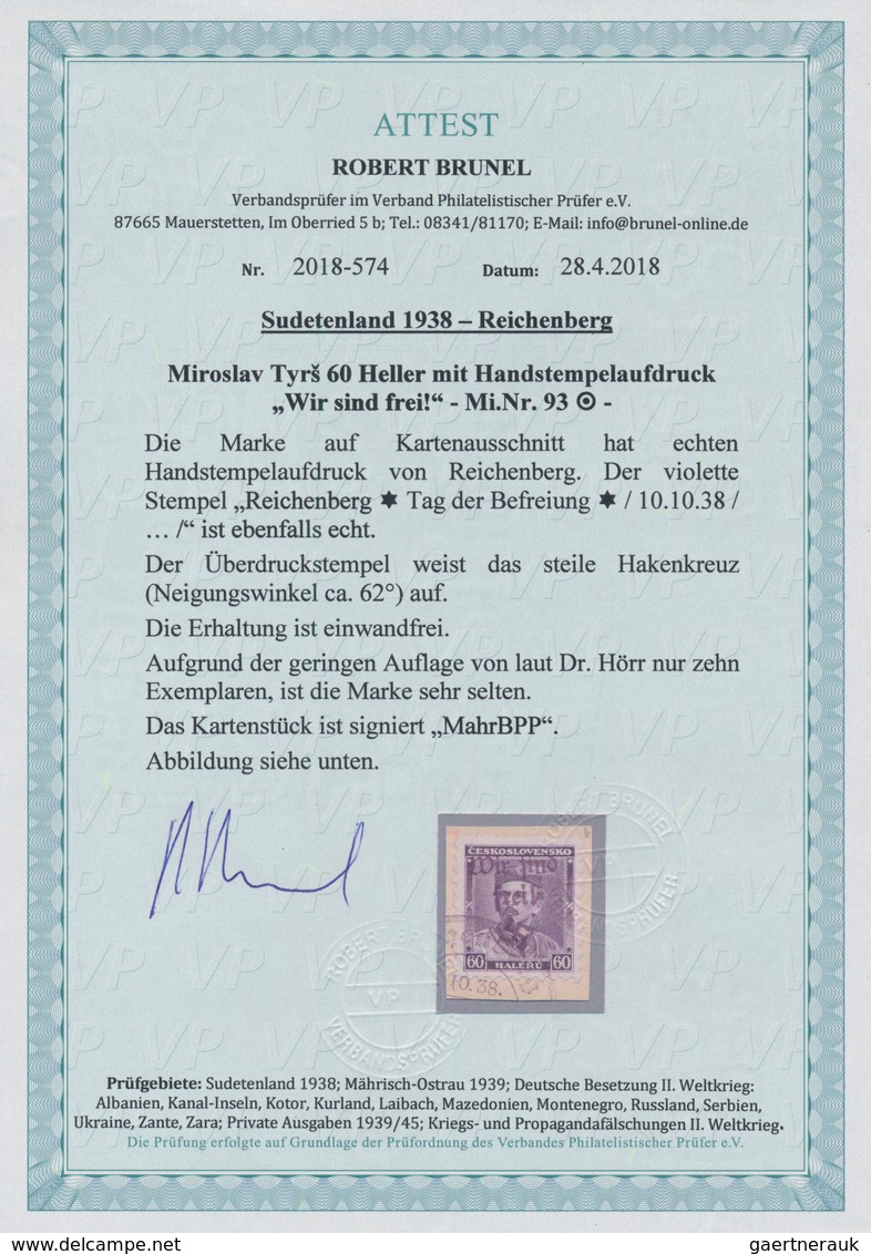 00178 Sudetenland - Reichenberg: Gedenkausgabe "100. Geburtstag Von Miroslav Tyr?" 60 H Graupurpur Mit Han - Sudetenland