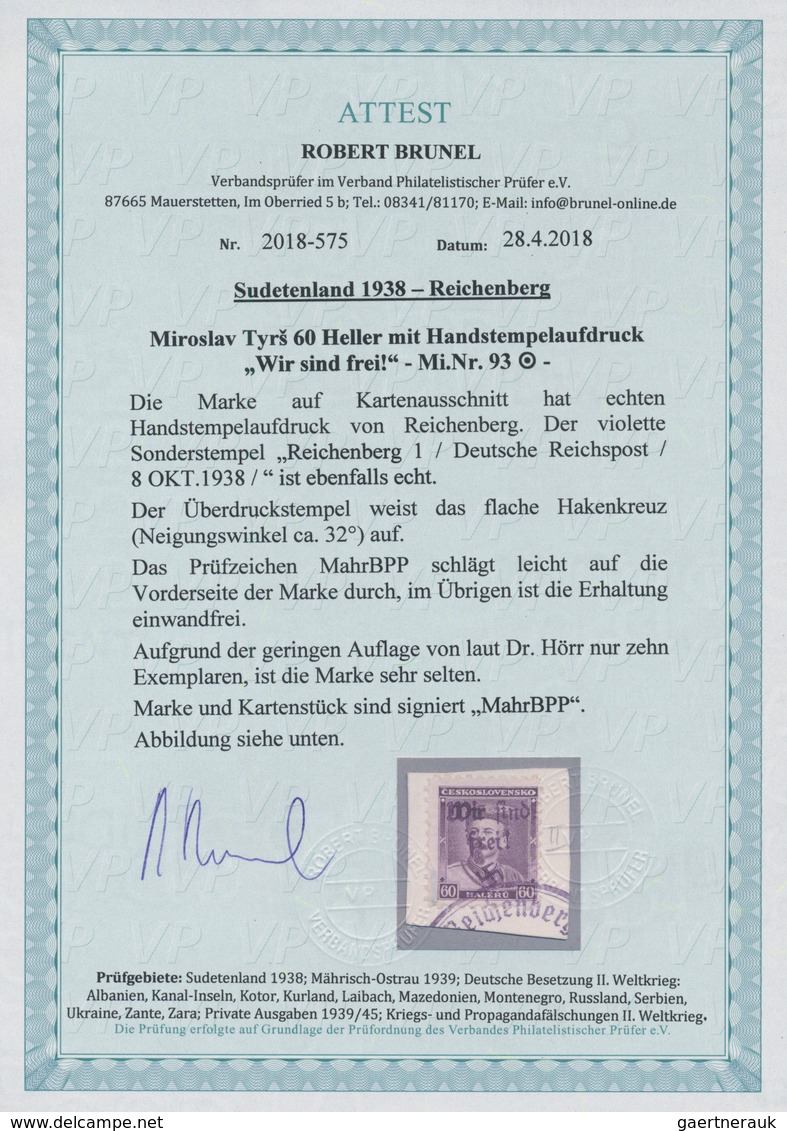 00179 Sudetenland - Reichenberg: Gedenkausgabe "100. Geburtstag Von Miroslav Tyr?" 60 H Graupurpur Mit Han - Région Des Sudètes