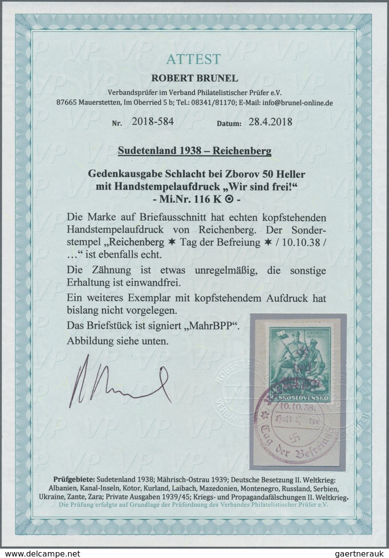 00187 Sudetenland - Reichenberg: Gedenkausgabe "30. Jahrestag Des Gefechts Bei Zborov, Ukraine", 50 H Opal - Région Des Sudètes