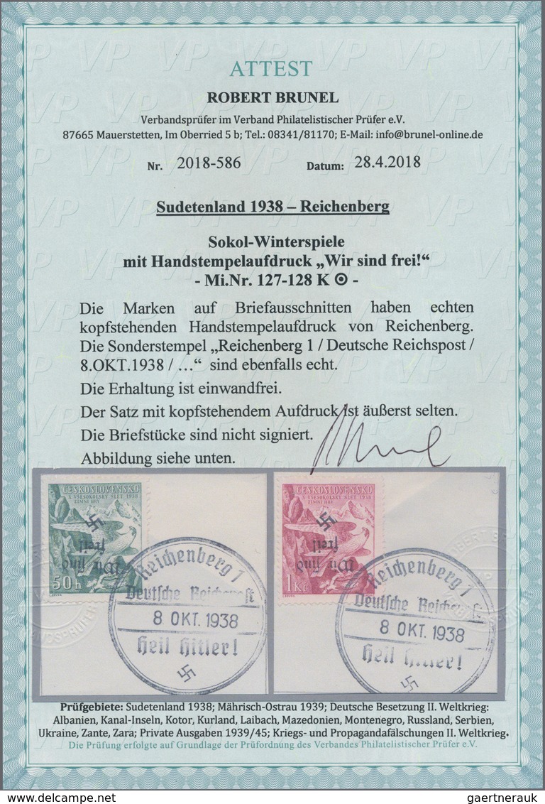 00191 Sudetenland - Reichenberg: Sonderausgabe "10. Sokol-Winterspiele", 50 H Opalgrün Und 1 K? Lilakarmin - Région Des Sudètes