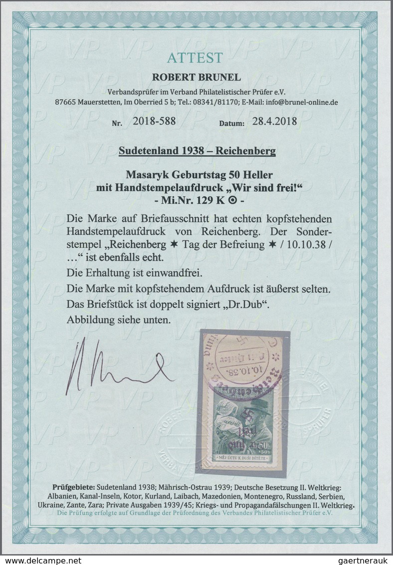 00193 Sudetenland - Reichenberg: Sonderausgabe "88. Geburtstag Thomá? Garrigue Masaryk", 50 H + 50 H Opalg - Sudetenland