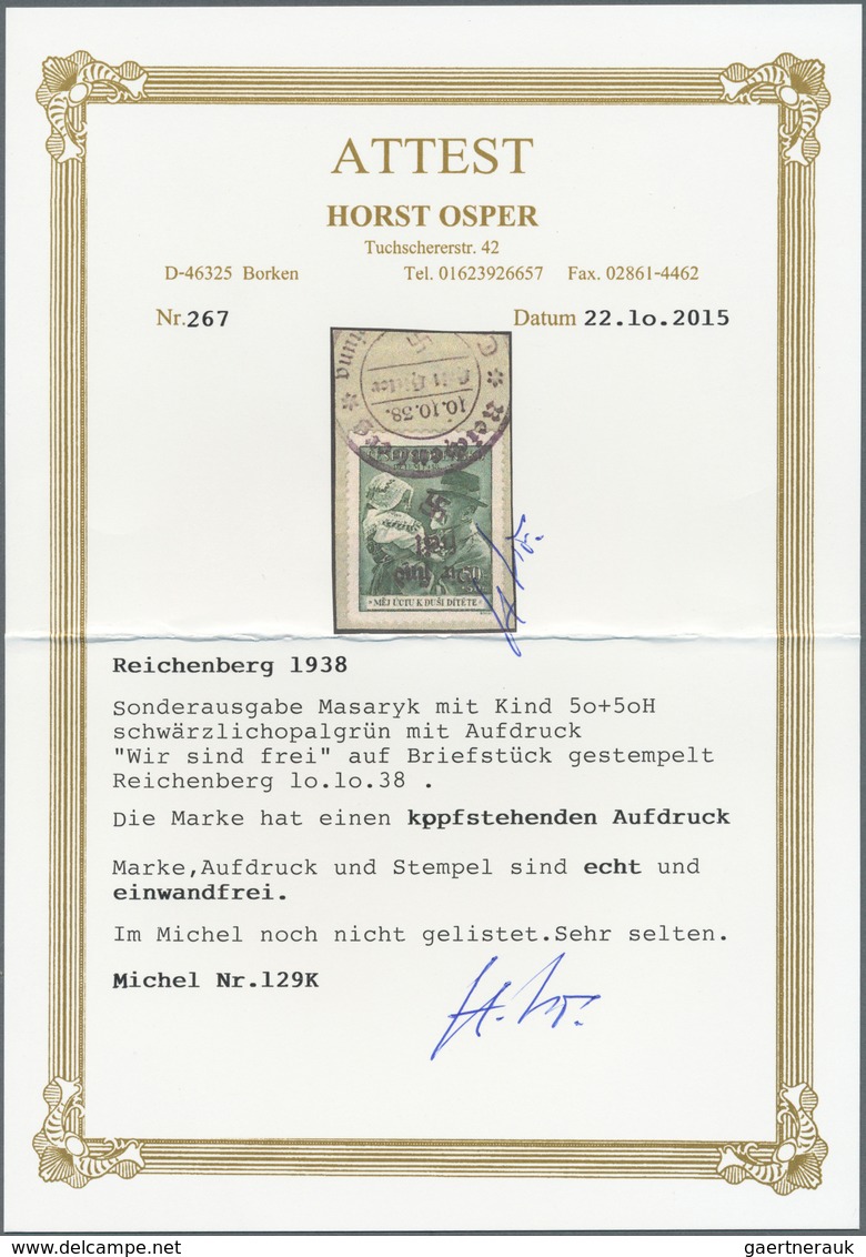 00193 Sudetenland - Reichenberg: Sonderausgabe "88. Geburtstag Thomá? Garrigue Masaryk", 50 H + 50 H Opalg - Sudetenland