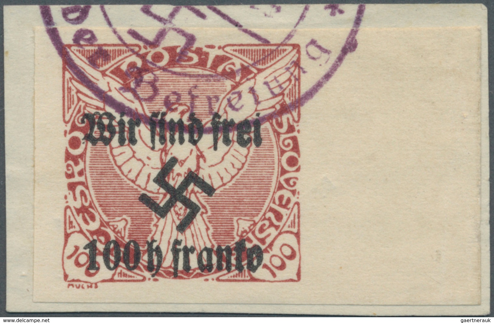00198 Sudetenland - Rumburg: Zeitungsmarken 100 H Auf 100 H Braunrot Mit Rechtem Bogenrand, Handstempelauf - Sudetenland