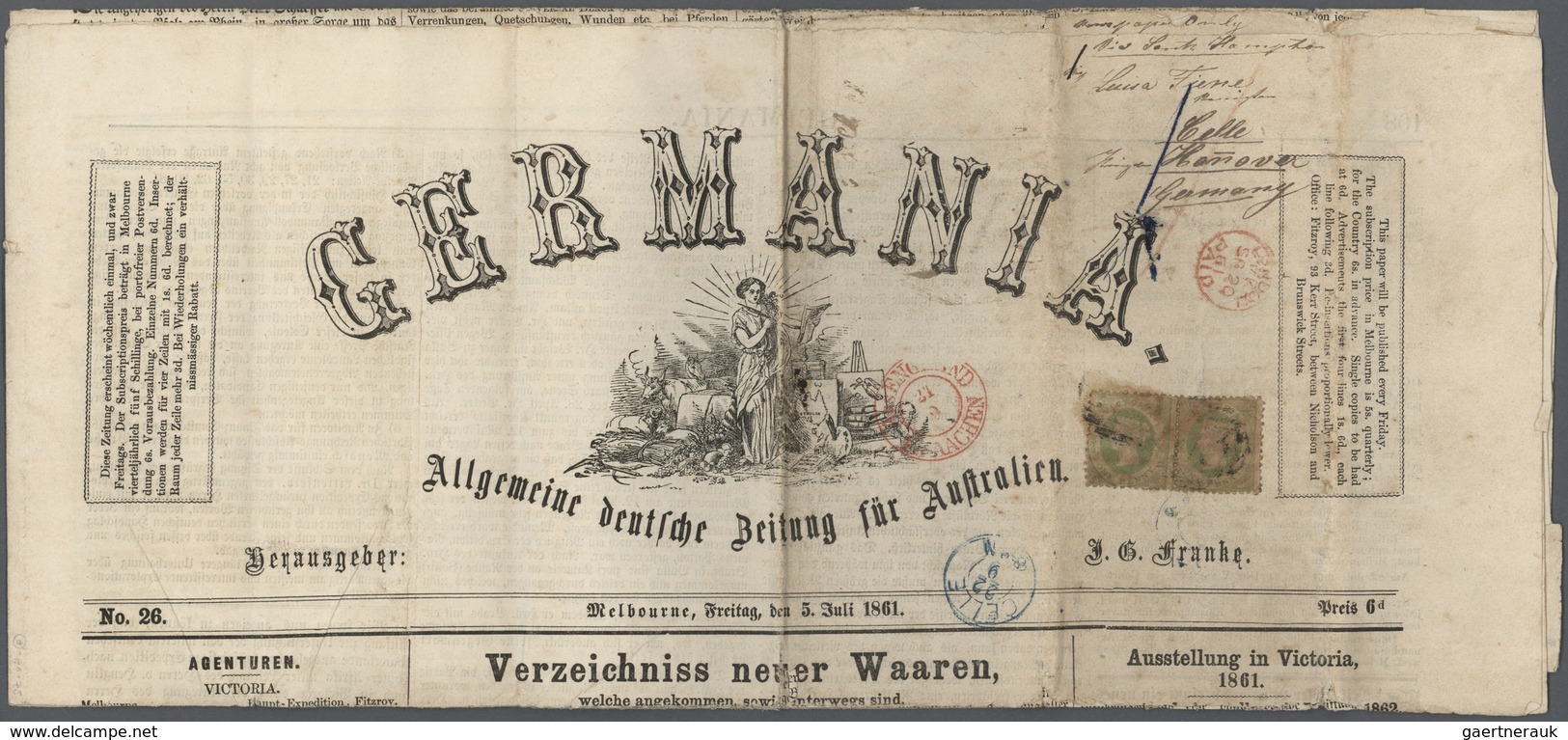 00302 Victoria: 1860, 1d "Emblems" Yellow-green On Paper Made By T.H.Saunders Of London Watermarked "ONE P - Brieven En Documenten