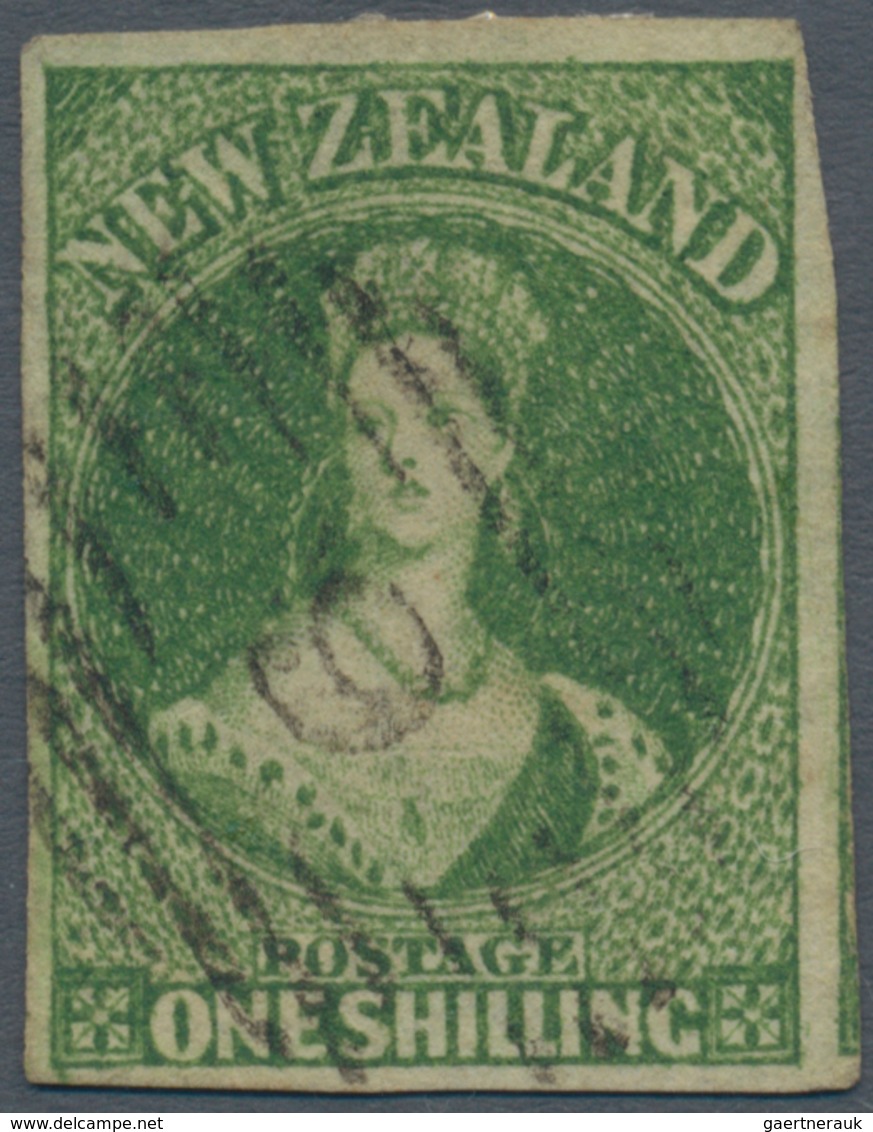 00304 Neuseeland: 1855 'Chalon Head' 1s. Pale Yellow-green, Wmk Large Star, Used And Cancelled By Numeral - Unused Stamps