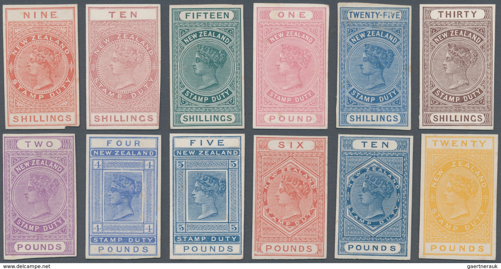 00306 Neuseeland - Stempelmarken: 1882 Complete Set Of 26 PROOFS Of 'Queen Victoria' Postal Fiscal Stamps, - Fiscali-postali