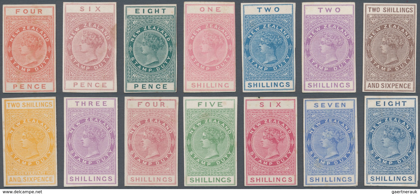 00306 Neuseeland - Stempelmarken: 1882 Complete Set Of 26 PROOFS Of 'Queen Victoria' Postal Fiscal Stamps, - Fiscaux-postaux