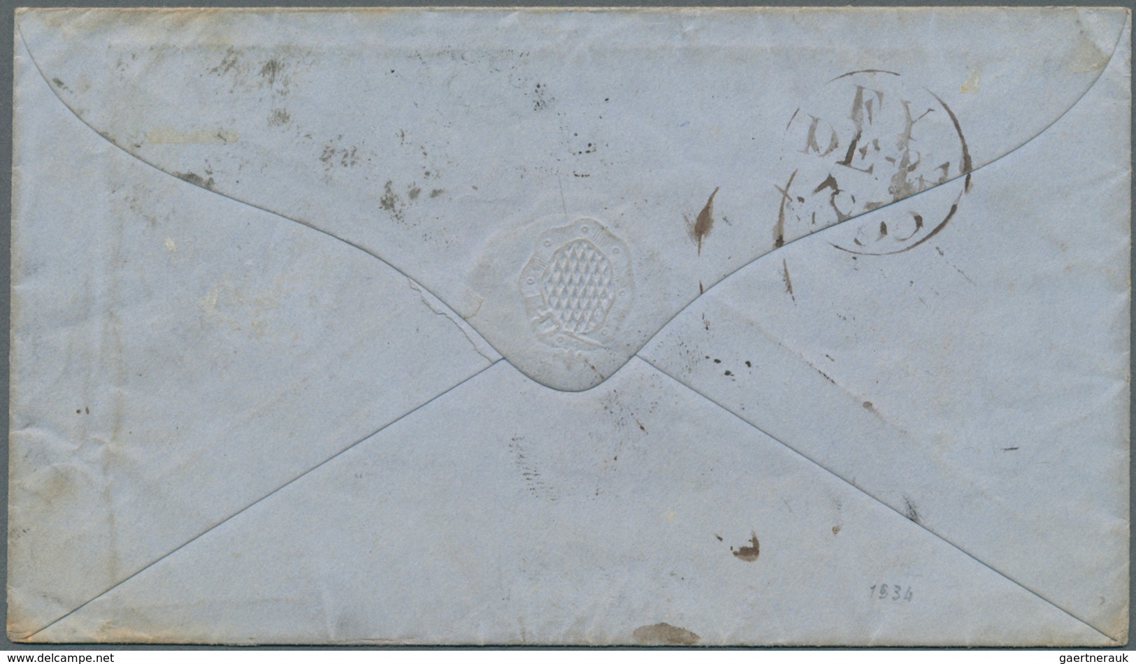 00308 Neuseeland - Besonderheiten: 1855 Envelope To New Zealand, Franked With 1847-54 Embossed 6d Dull Lil - Altri & Non Classificati