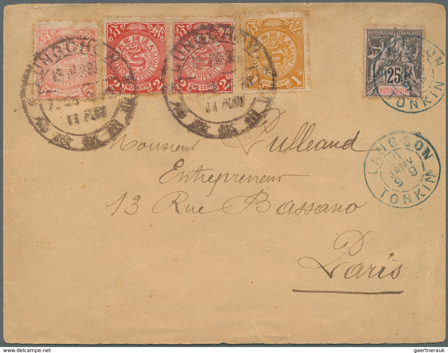 00316 China: 1899. Envelope Addressed To France Bearing Chinese Imperial Post SG 109, 1c Ochre, SG 110, 2c - Altri & Non Classificati