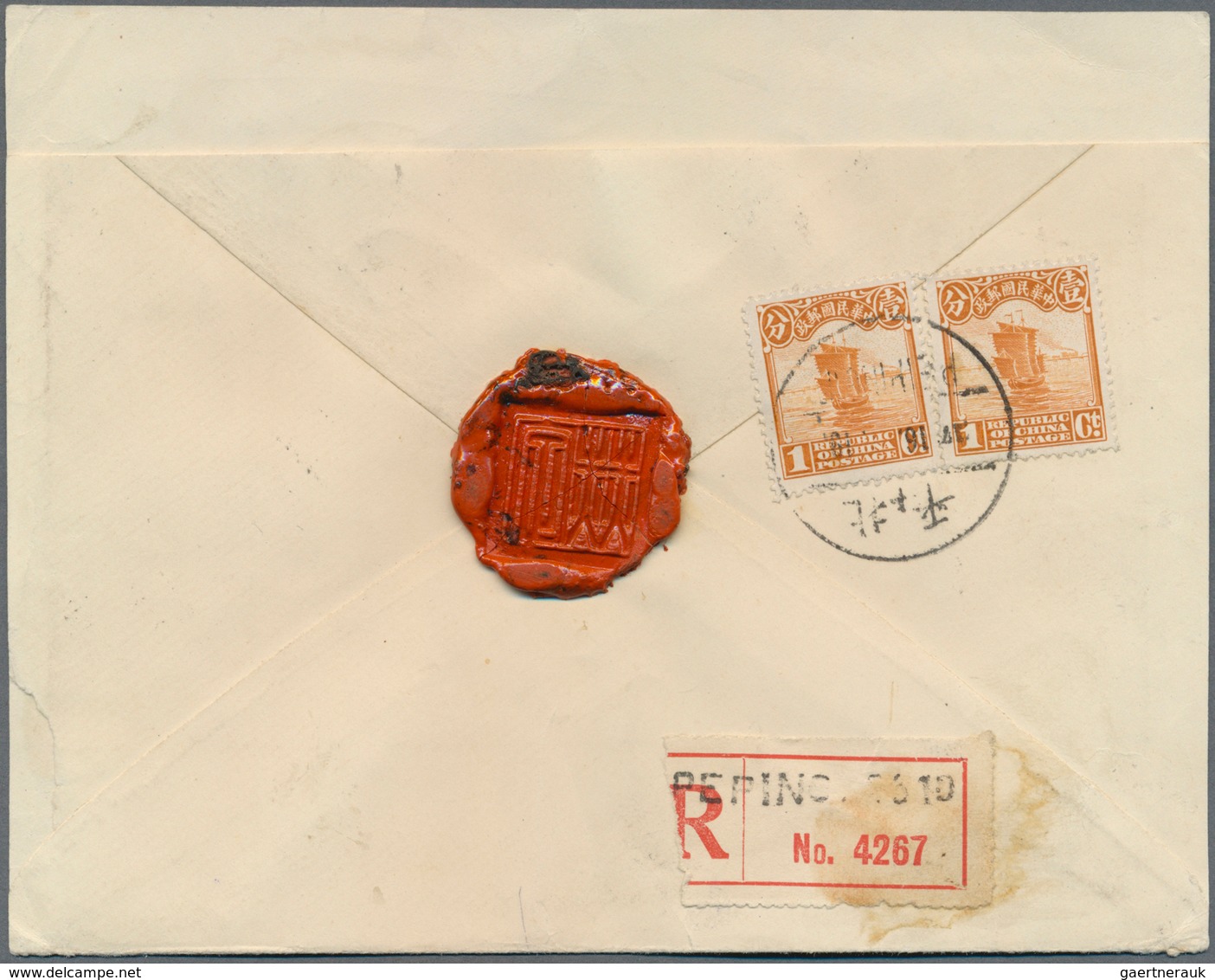 00318 China: 1923/30, Sven Hedin Original Hand Writing Cover: Junk Franking Total 39 C. Tied "Peiping 16.7 - Altri & Non Classificati