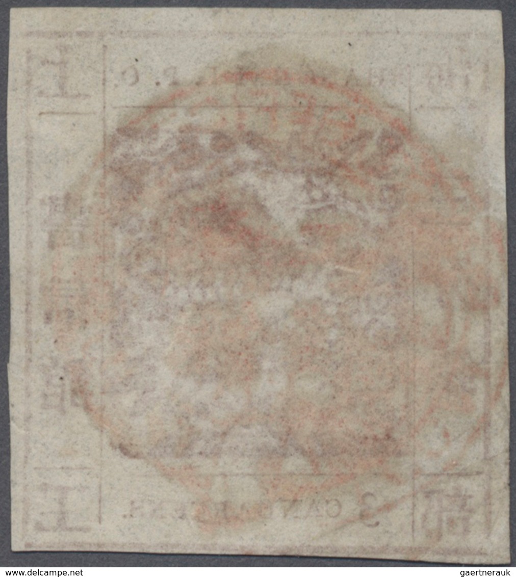 00319 China - Shanghai: 1866/77: Large Dragon 3ca. Red-brown On Thin Hard Paper, Used And Cancelled By Red - Sonstige & Ohne Zuordnung