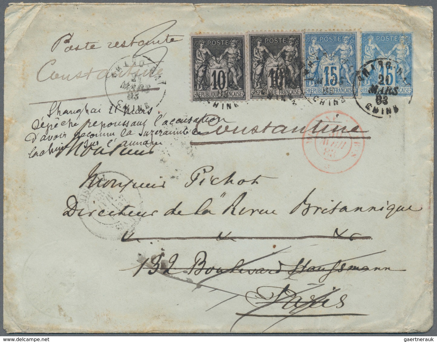 00322 China - Fremde Postanstalten / Foreign Offices: 1883, French P.O. Shanghai, STATIONERY ENVELOPE 15c. - Andere & Zonder Classificatie