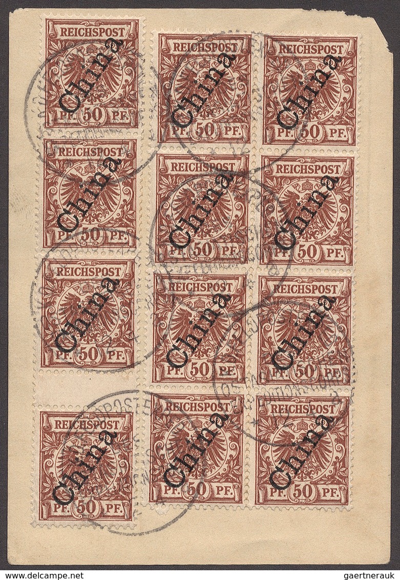 00327 China - Besonderheiten: German Fieldpost In China: 1901, Overprint Issue 50 Pfg., Block Of 8 And Ver - Sonstige & Ohne Zuordnung