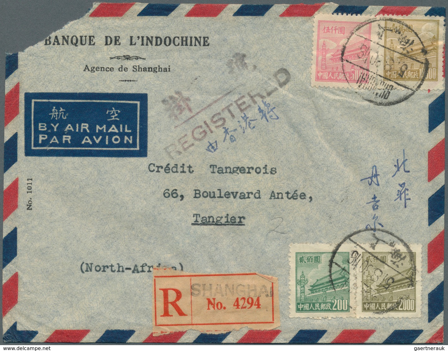 00328 China - Volksrepublik: 1950/53, Five Air Mail Covers With Tien An Men Issues Inc. Four Registered To - Autres & Non Classés