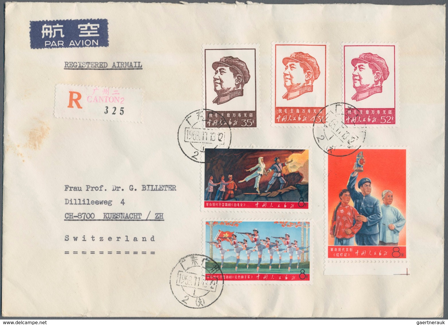00334 China - Volksrepublik: 1968. Registered Airmail Cover With Named "MAO"-franking From "Canton (Kwangc - Autres & Non Classés