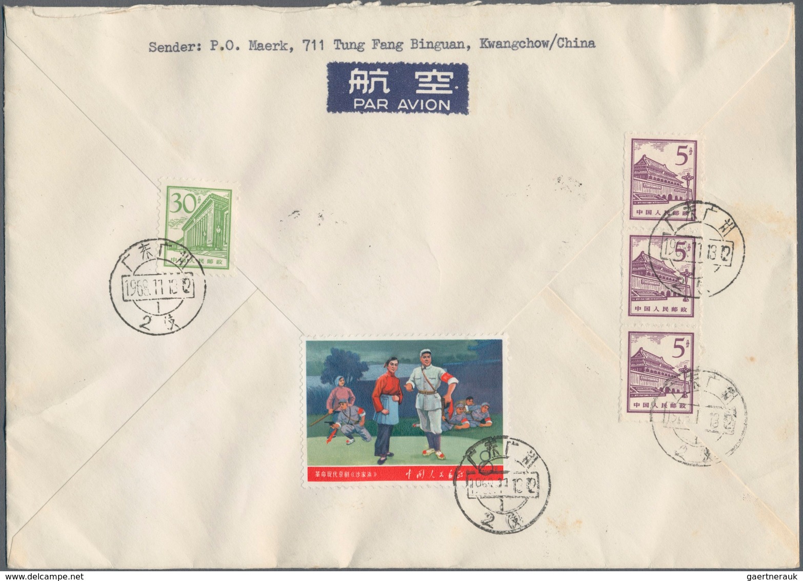 00334 China - Volksrepublik: 1968. Registered Airmail Cover With Named "MAO"-franking From "Canton (Kwangc - Sonstige & Ohne Zuordnung