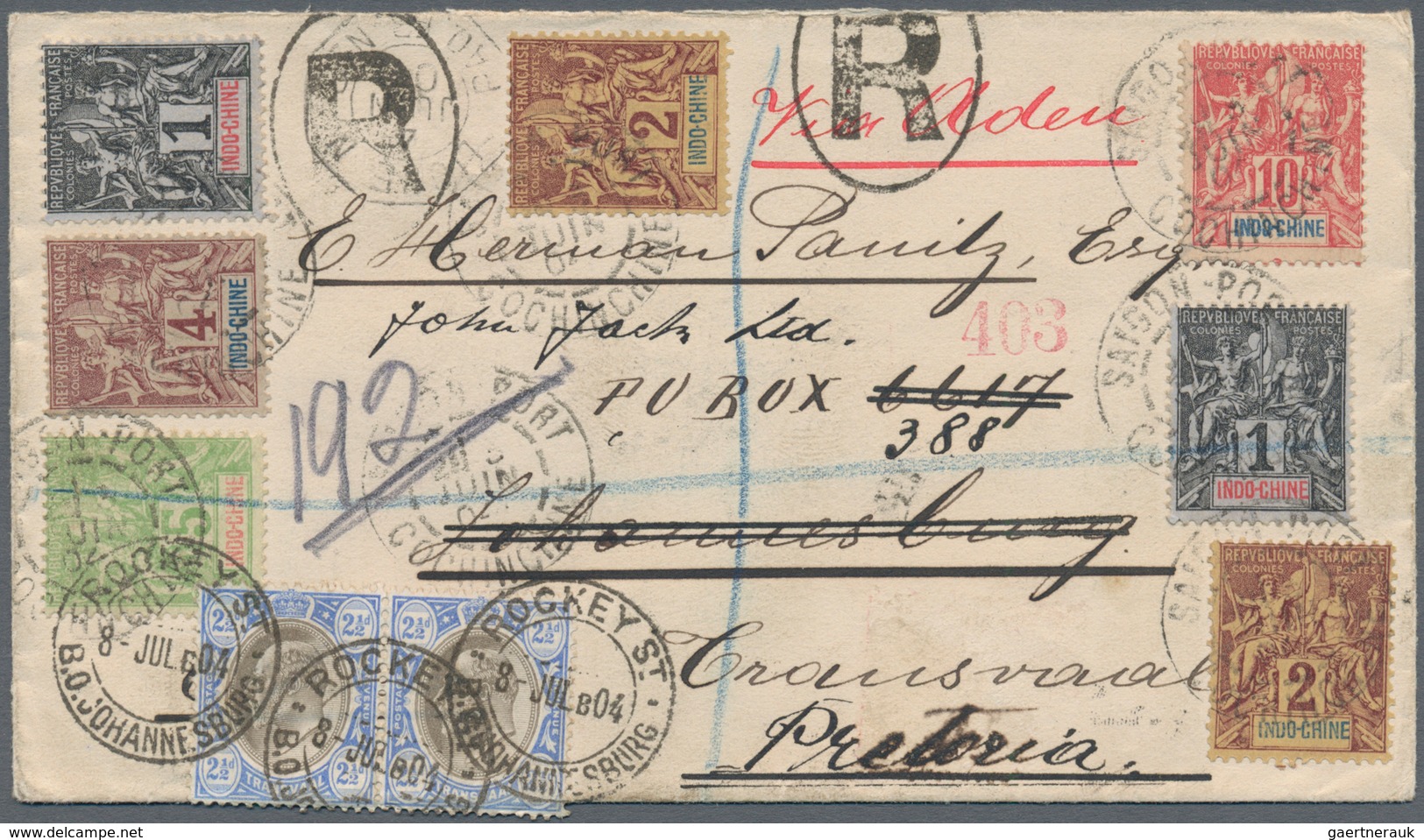 00336 Französisch-Indochina: 1904. Registered Cover From ''Saigon Port 3.6.04'' With Attractive Franking To - Lettres & Documents