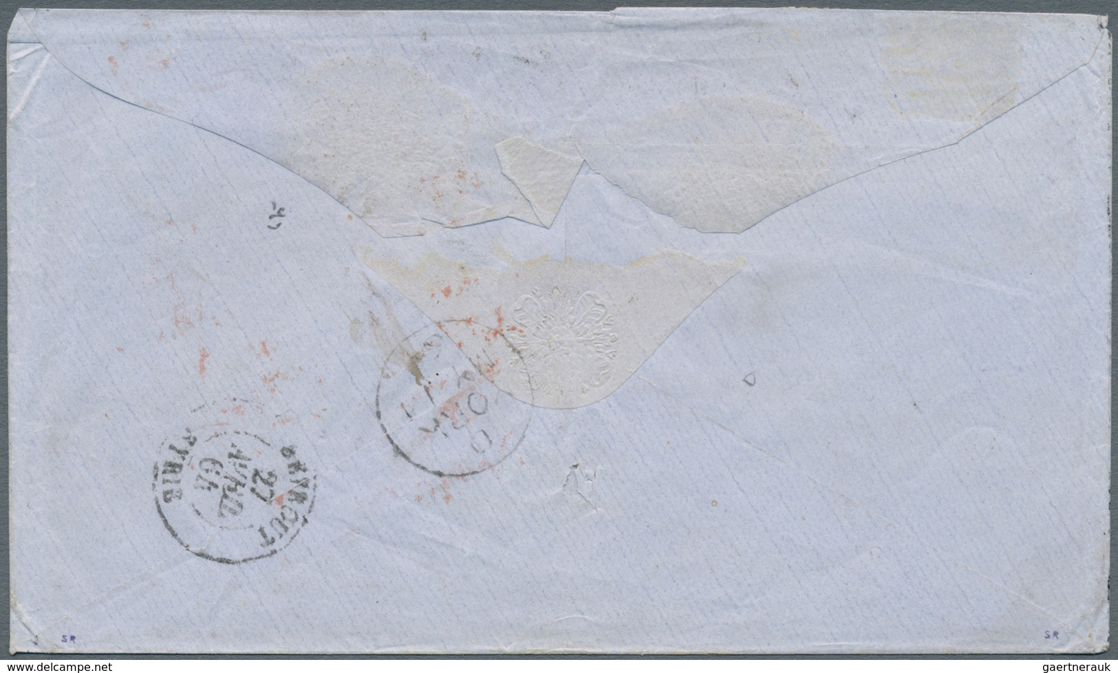 00340 Holyland: 1864, Grand Chiffre "5089" On 20c. Blue (corner Faults) And 40c. Orange On Cover With "JAF - Palästina