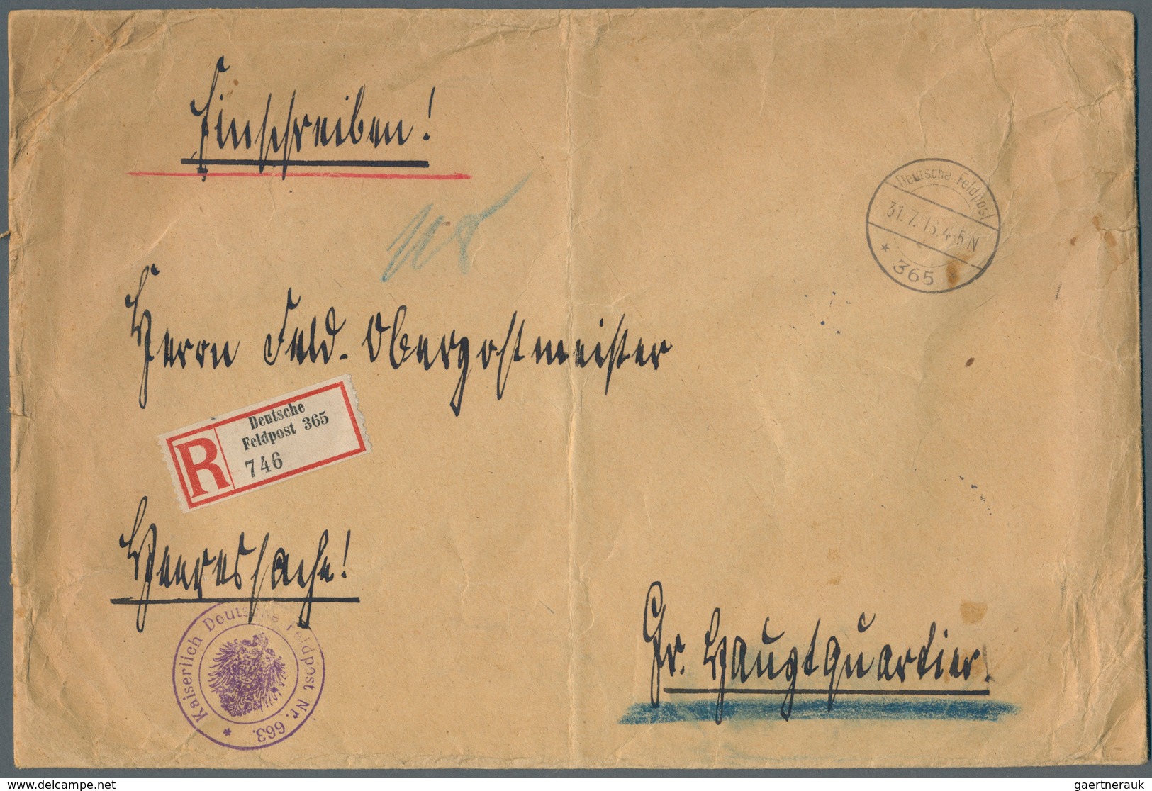 00342 Holyland: 1918, Large Registered Cover From Haifa With Fieldpost Mark "Deutsche Feldpost 365 31.7.18 - Palästina