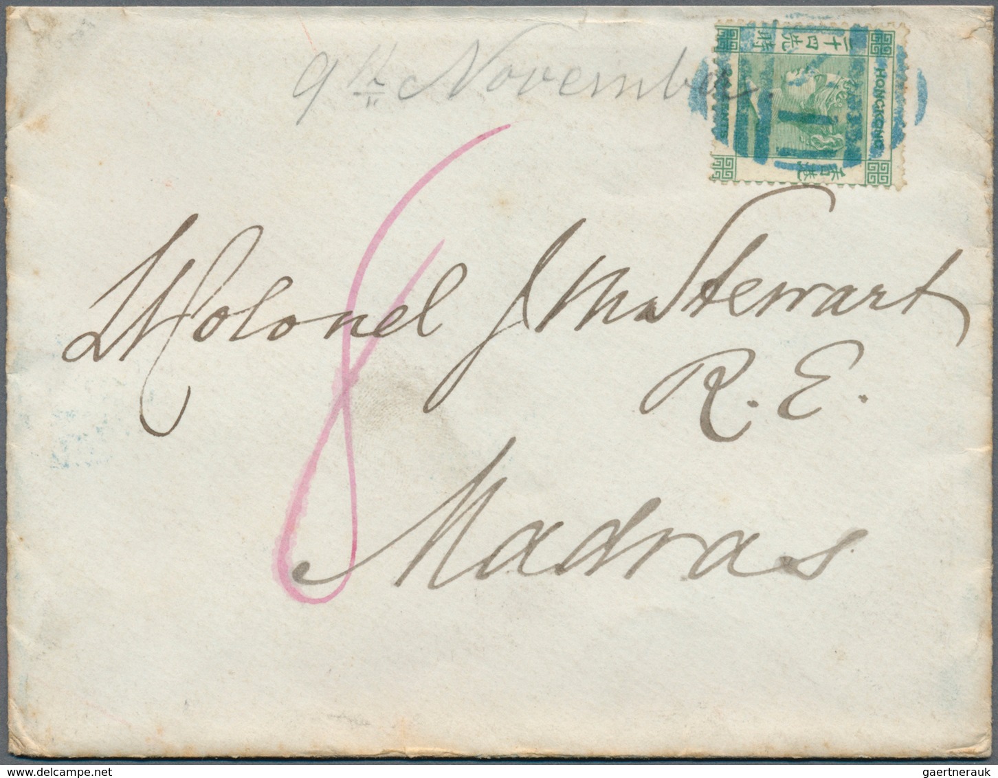 00344 Hongkong - Treaty Ports: Shanghai, 1865, QV 24 C. Green Tied Blue "S1" To Small Cover From "SHANGHAE - Autres & Non Classés