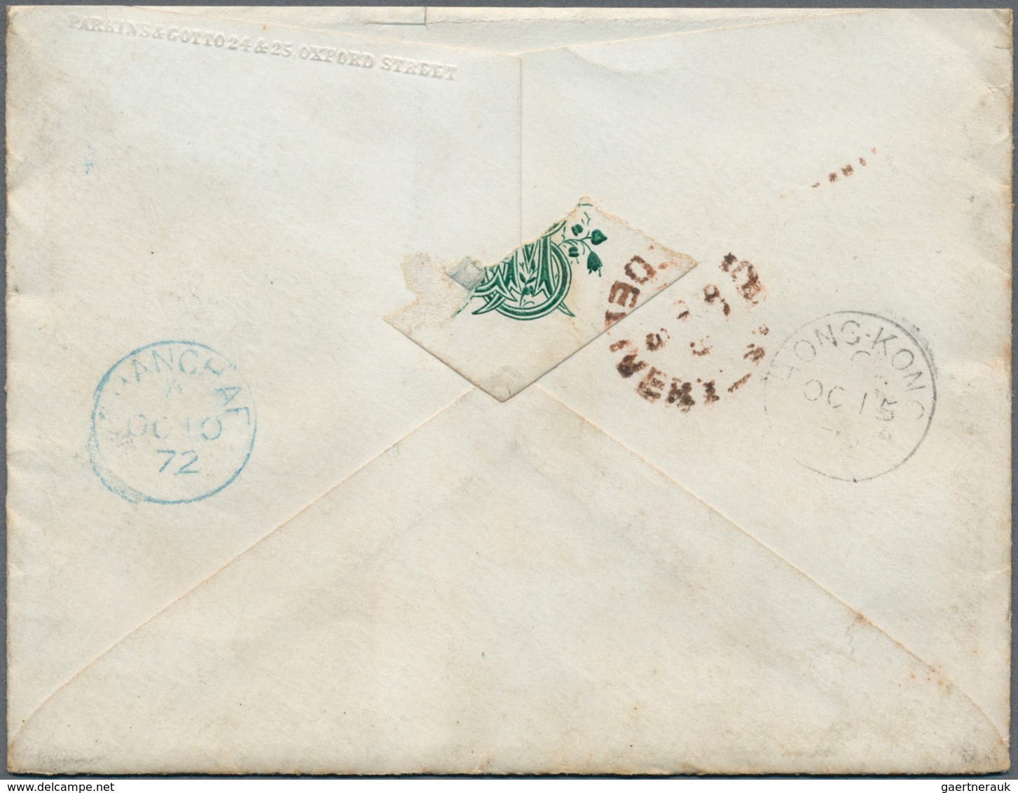 00344 Hongkong - Treaty Ports: Shanghai, 1865, QV 24 C. Green Tied Blue "S1" To Small Cover From "SHANGHAE - Altri & Non Classificati