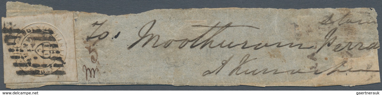 00346 Indien: 1852 Scinde Dawk ½a. White On Large Part Of Front Of Small Cover To Kurrachee, Cancelled By - Sonstige & Ohne Zuordnung
