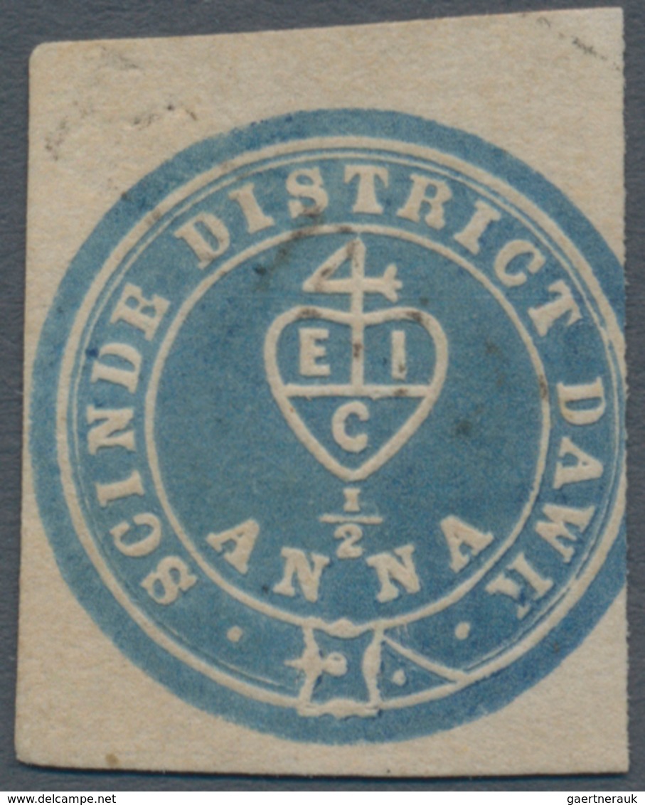00347 Indien: 1852 Scinde Dawk ½a. Blue, UNUSED Without Gum, Trimmed At Right And With Several Small Surfa - Autres & Non Classés
