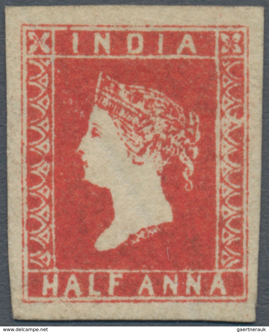 00348 Indien: 1852 UNISSUED ½a. Vermilion (deep Shade) With 9½ Arches In The Side Border, Outer (wavy) Par - Andere & Zonder Classificatie