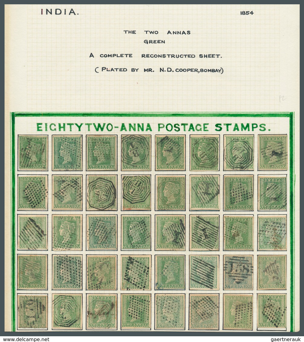00350 Indien: 1854, 2a Green COMPLETE RECONSTRUCTED SHEET Of 80 Used Singles Mounted On Two Self-made Page - Sonstige & Ohne Zuordnung