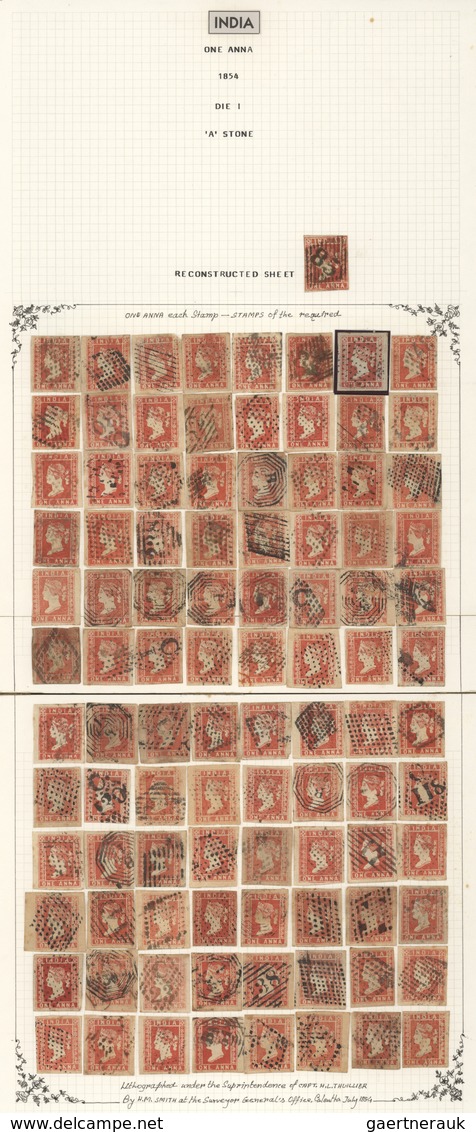 00351 Indien: 1854 Lithographed 1a. Red, Die I, Stone "A", COMPLETE RECONSTRUCTED SHEET Of 96 Single Stamp - Autres & Non Classés